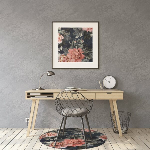 Chair mat floor panels protector red peonies