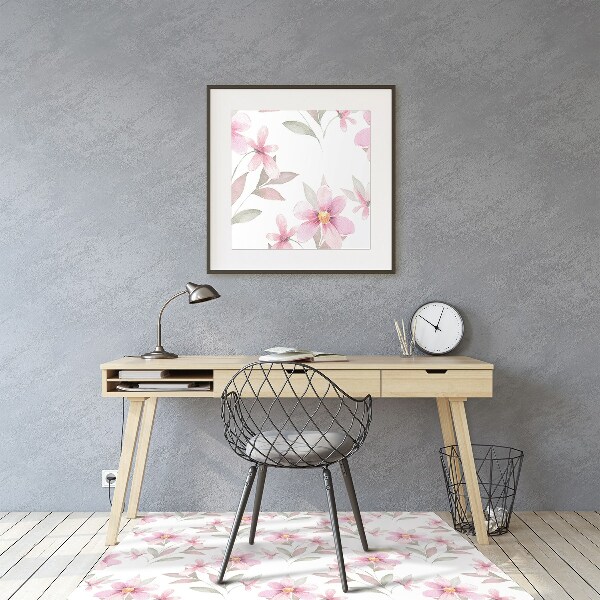 Desk chair mat pink flowers