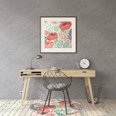 Desk chair mat Red poppies