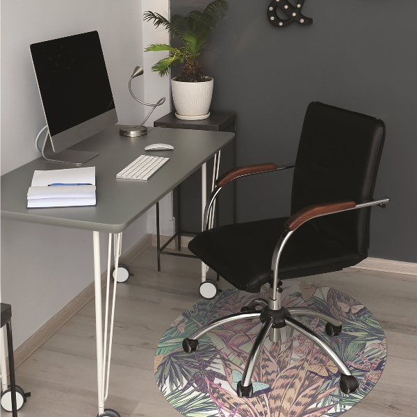 Office chair mat Flowers and butterflies