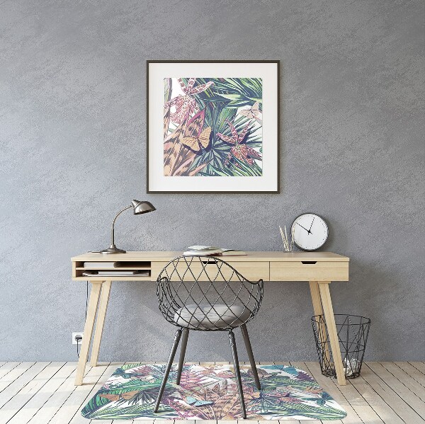 Office chair mat Flowers and butterflies
