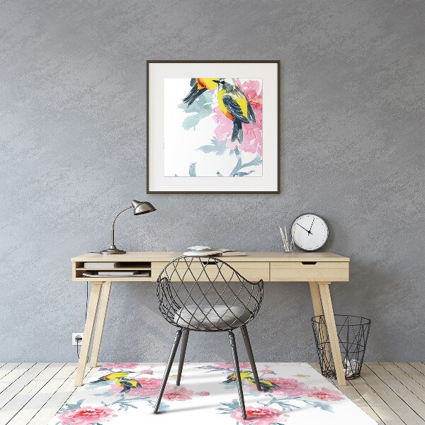 Office chair floor protector Birds and flowers