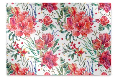 Office chair mat red flowers