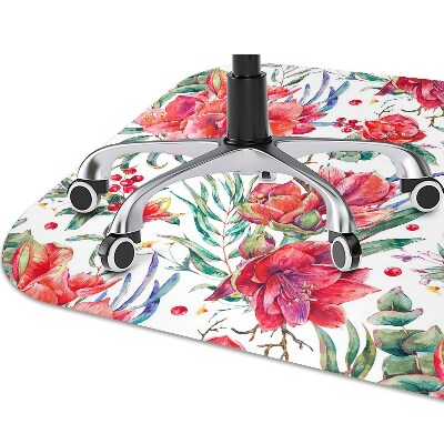 Office chair mat red flowers