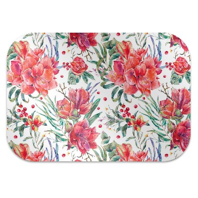 Office chair mat red flowers