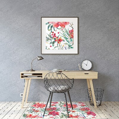 Office chair mat red flowers