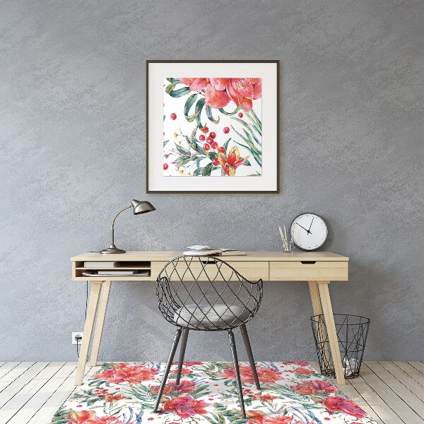 Office chair mat red flowers