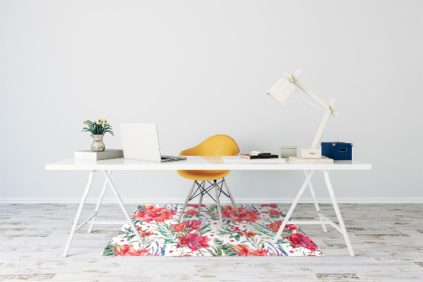 Office chair mat red flowers