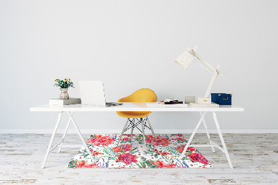 Office chair mat red flowers