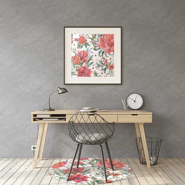 Office chair mat red flowers
