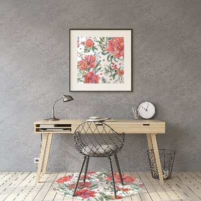 Office chair mat red flowers