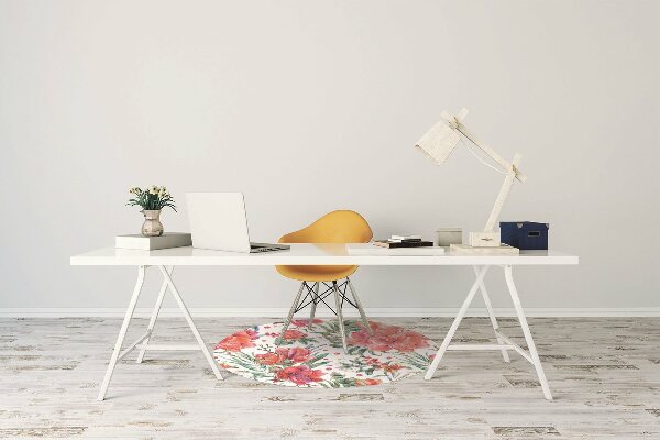 Office chair mat red flowers
