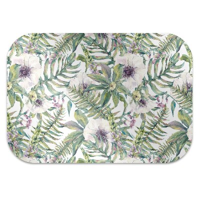 Computer chair mat white flowers