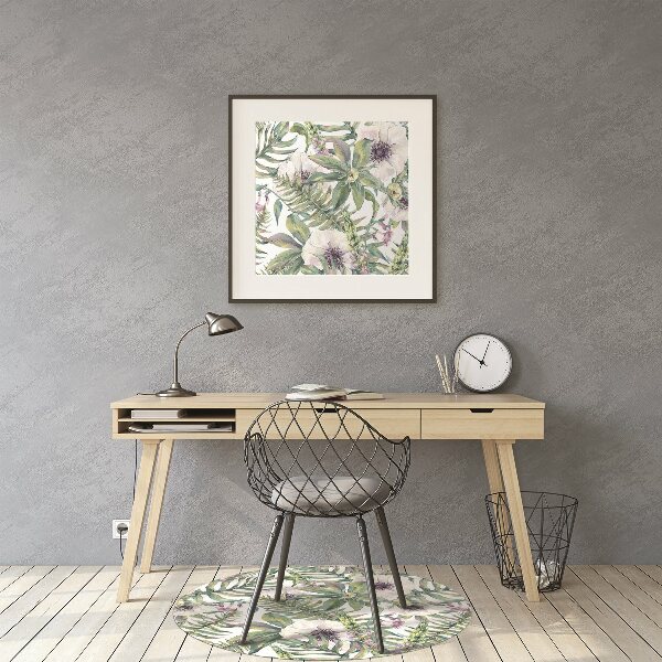 Computer chair mat white flowers