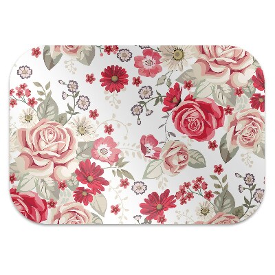 Office chair mat red flowers