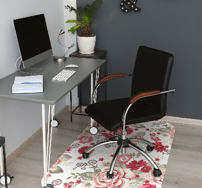 Office chair mat red flowers