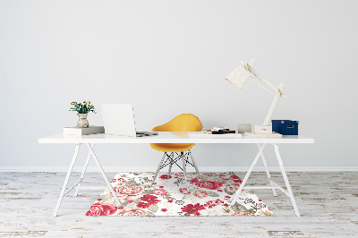 Office chair mat red flowers