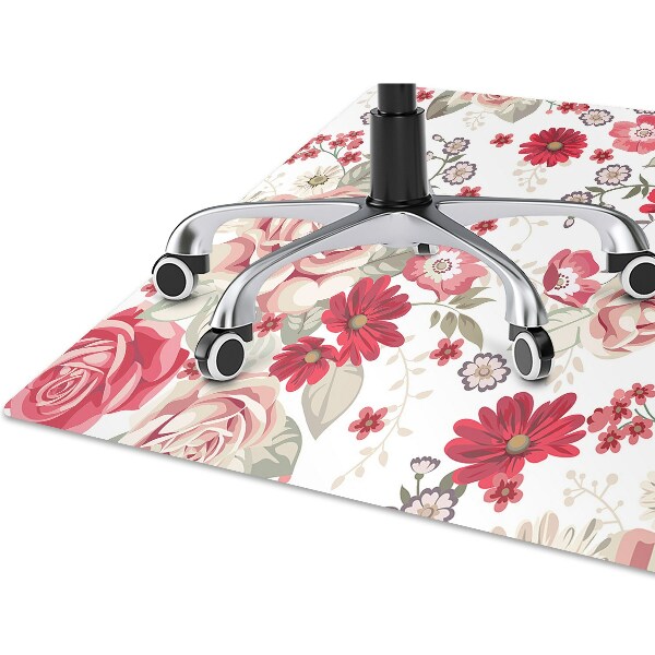 Office chair mat red flowers