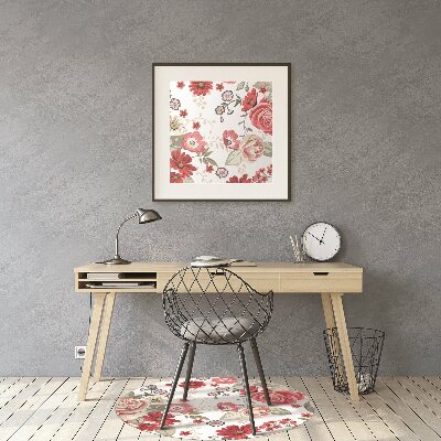 Office chair mat red flowers