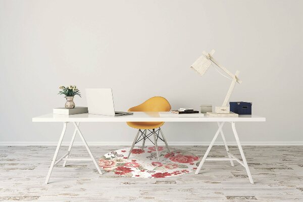 Office chair mat red flowers
