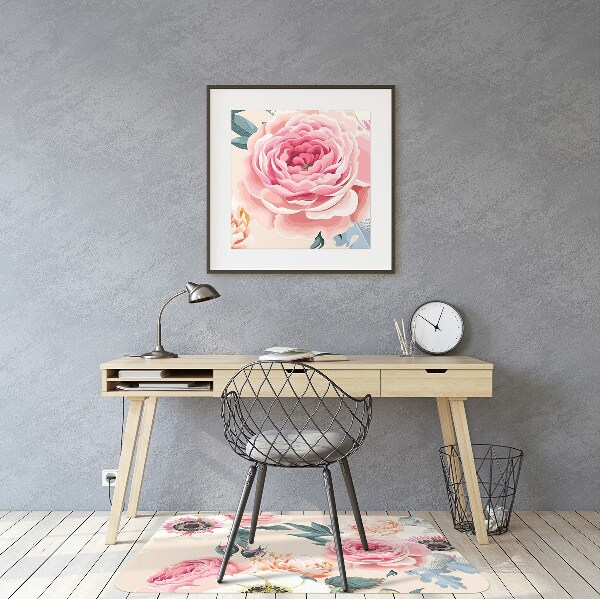 Chair mat floor panels protector pastel flowers