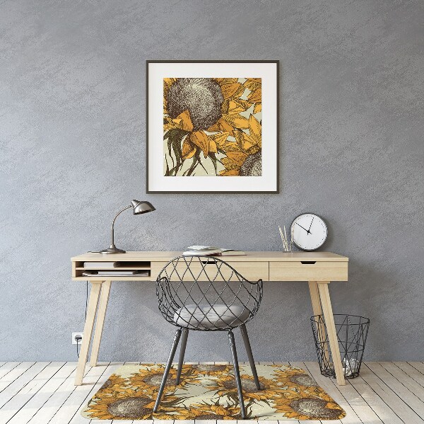 Office chair mat retro Sunflowers