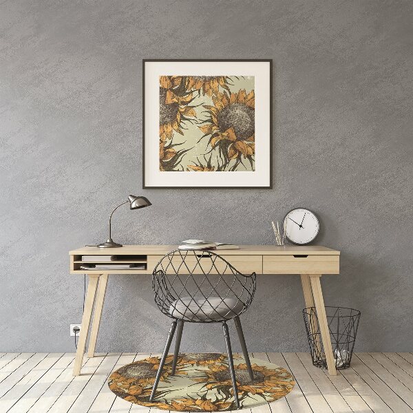 Office chair mat retro Sunflowers