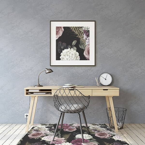 Office chair floor protector romantic flowers