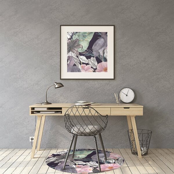Chair mat floor panels protector Birds in flowers