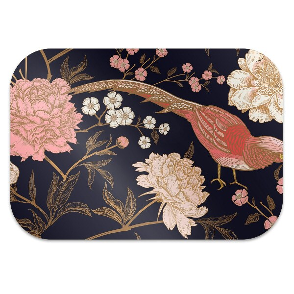 Office chair mat Peony with bird