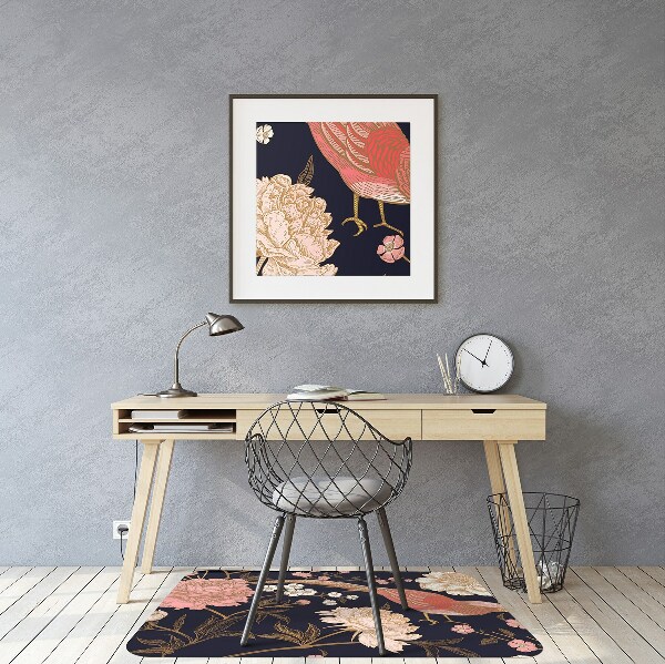 Office chair mat Peony with bird