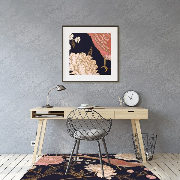 Office chair mat Peony with bird