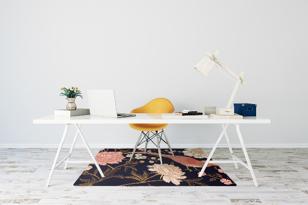 Office chair mat Peony with bird