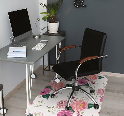 Desk chair mat pink flowers