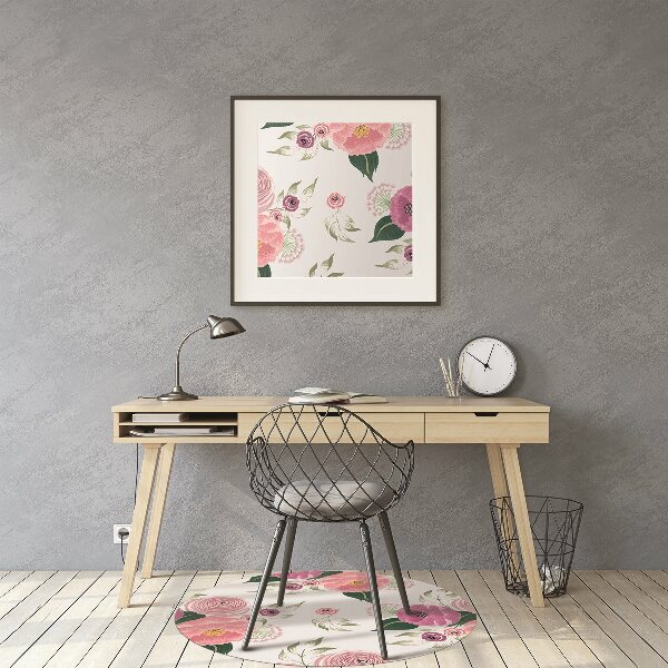 Desk chair mat pink flowers
