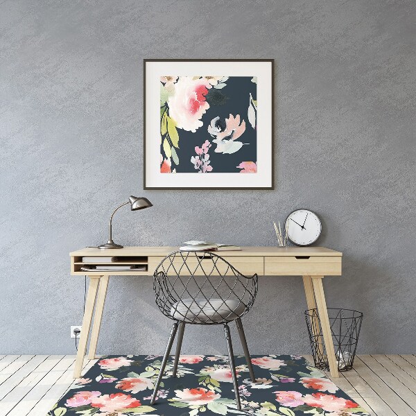 Office chair mat painted flowers