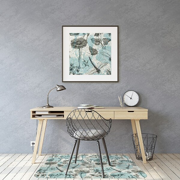 Office chair floor protector Flowers and dragonflies