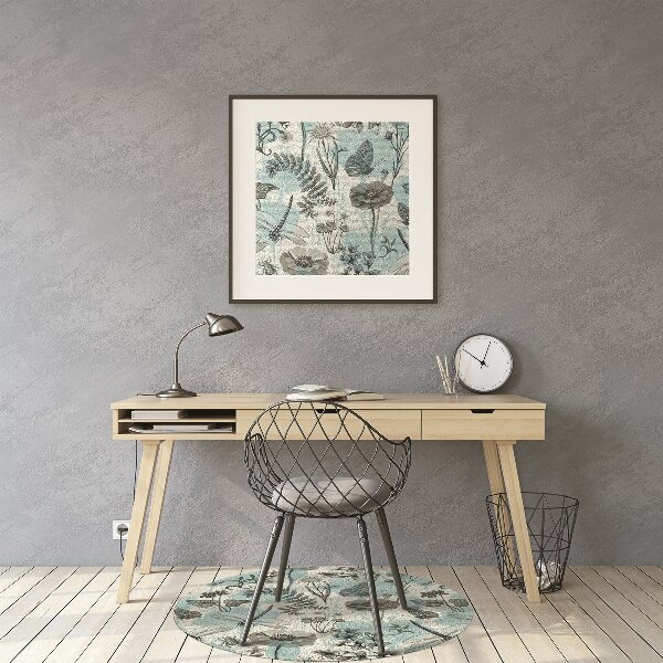 Office chair floor protector Flowers and dragonflies