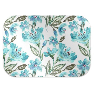 Chair mat floor panels protector turquoise flowers