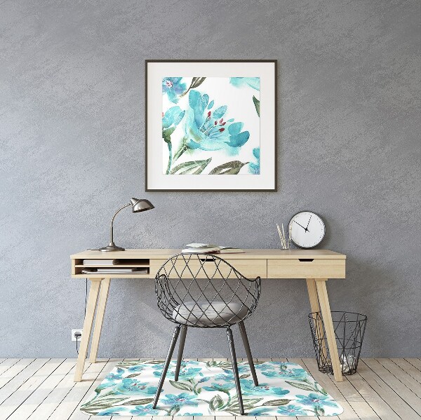 Chair mat floor panels protector turquoise flowers