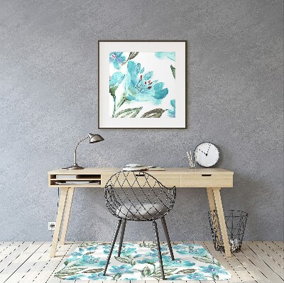 Chair mat floor panels protector turquoise flowers