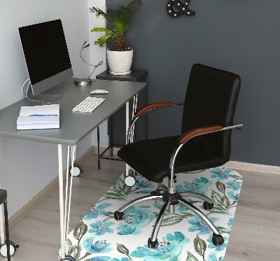 Chair mat floor panels protector turquoise flowers