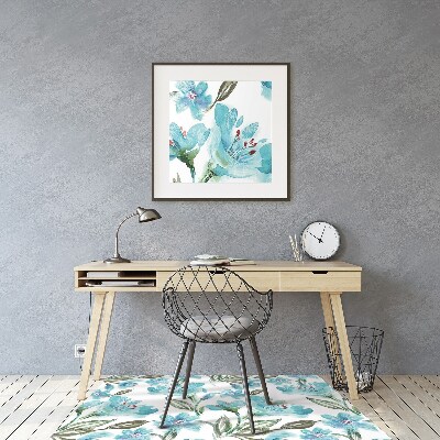 Chair mat floor panels protector turquoise flowers