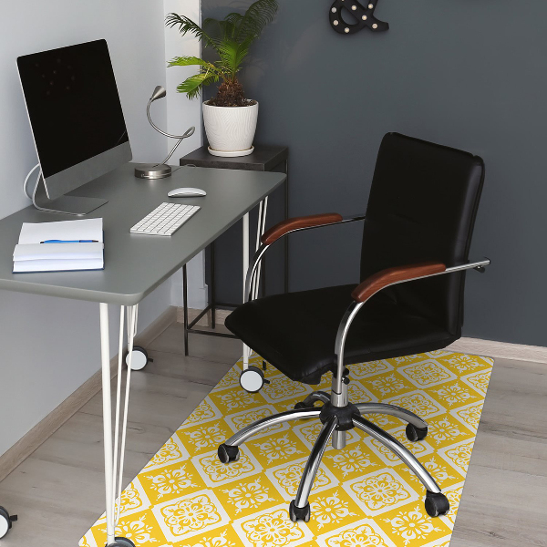Chair mat floor panels protector Yellow and white pattern