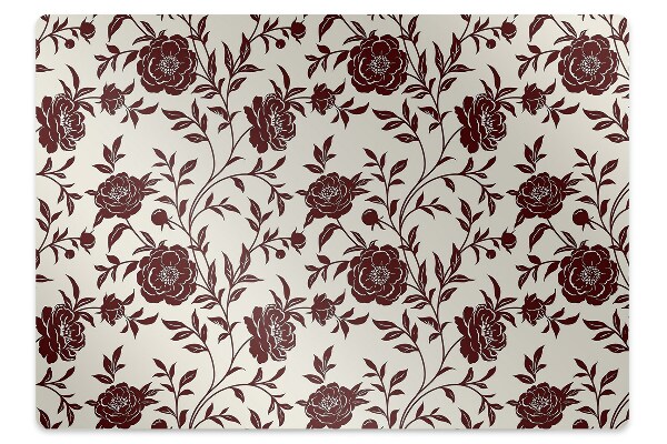 Office chair floor protector maroon flowers