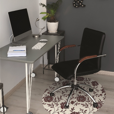 Office chair floor protector maroon flowers