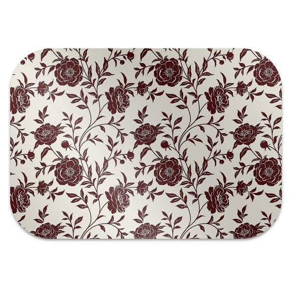 Office chair floor protector maroon flowers