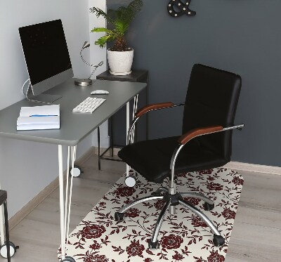 Office chair floor protector maroon flowers