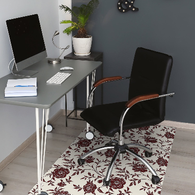 Office chair floor protector maroon flowers