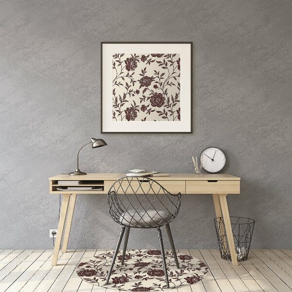 Office chair floor protector maroon flowers